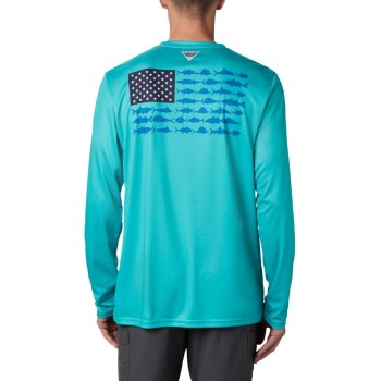 Pánské Mikiny Columbia Terminal Tackle PFG Fish Flag Long Sleeve Světle Tyrkysové XDJCKZ502